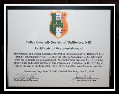 OFFICER OWEN O NEILL CERTIFICATE