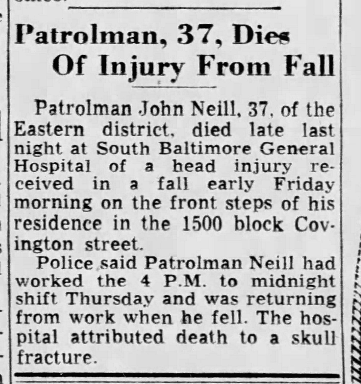 The Baltimore Sun Mon Feb 6 1956 fallen officer 72